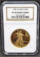 1986 W USA Gold $50 Eagle Coin - NGC Graded PF70UC