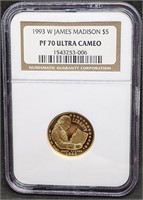 1993 W USA $5 Gold Coin - James Madison - PF70 UC