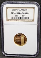 2001W USA $5 Gold Coin Capitol - NGC Graded PF70UC