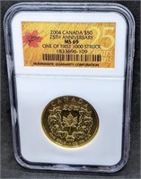 2004 Canada $50 Fine Gold Maple - 25th Anniversary