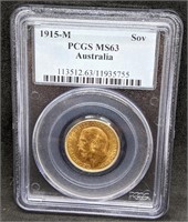 1915 M Australia Gold Sovereign Coin - PCGS MS63