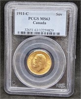 1911 C Canada Gold Sovereign Coin - PCGS  MS63