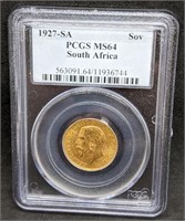 1927 SA South Africa Gold Sovereign - PCGS MS64