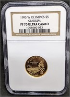 1995 W Olympics $5 Gold Coin - Stadium - NGC PF70