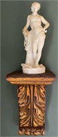 Ceramic Roman Young Man Statue w/ Antique Wooden