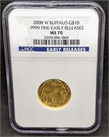 2008W USA Gold $10 Buffalo Coin Early Release MS70