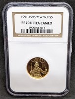 1991 - 1995 W USA WWII $5 Gold Coin - NGC PF70UC