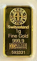 1gram 999.9 Fine Gold Bar Ser#593331