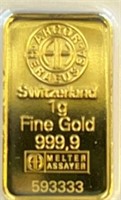 1gram 999.9 Fine Gold Bar Ser#593333