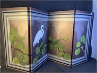 Oriental Tabletop 4 Panel Screen, Signed