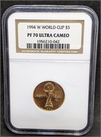 1994 W USA World Cup $5 Gold Coin - NGC PF70 UC