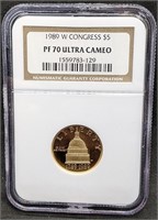 1989 W USA $5 Gold Coin - Congress - NGC PF70UC