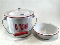 Enamelware Pot W/ Handle & Small Bowl