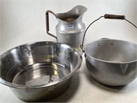 Large Stainless Steel Dog Bowl, A Pail, & Pitcher
