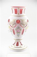 Vtg Bohemian Cranberry Glass Overlayed Vase