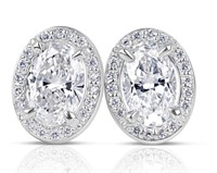 Oval Moissanite Diamond Halo Earrings 14k WG