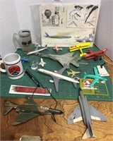 Big lot of toy airplanes and flight related items