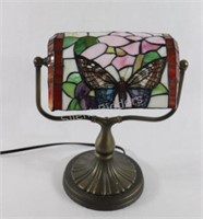 Stain Glass Desk Light w Butter Fly Images