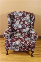 Floral Tapestry Wing Back Chair w Queen Anne Legs