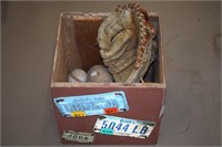 Wood Box w/ Vintage Base & Soft Balls + Glove