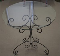 Vtg Glass top & Wrought Iron Base Small Table