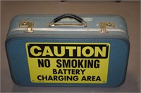 Vtg Hardshell Suitcase w/ No Smoking Metal Sign