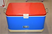 Vtg Red White Blue Thermos Metal Cooler w/tray