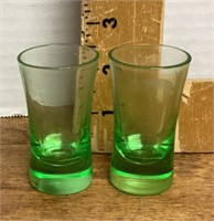 2 Green Depression shot glasses