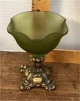 Green frosted glass compote