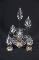 Sets of Blown Glass & Bronze Wick Oil Lamps