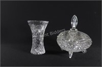 Crystal & Cut Glass Vase & Lidded Candy Dish