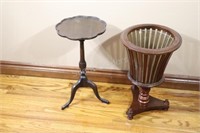 Pie Crust Side Table w Wood Slate Plant Stand