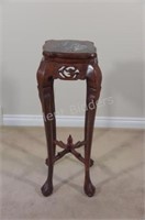Chinese Carved Hardwood Marble Stand w Paw Feet