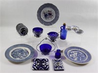 Flow Blue Plate, Cobalt Blue Condiment Dishes,