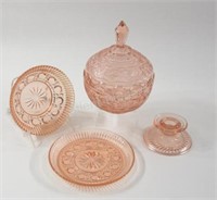 Pressed Pink Candy Dish, Plates & Candle Holder