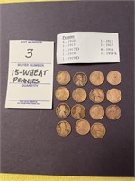15 Wheat Pennies (4)1910, (4)1918, 1917D, 1919,