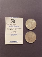 2 1922 Peace Silver Dollars
