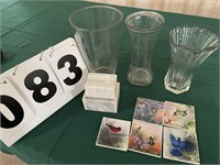 3 Glass Vases, 5 Coasters, 6 Marble with