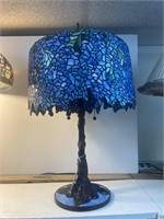 Large Wisteria Blue/Green Stained Glass Style Lamp