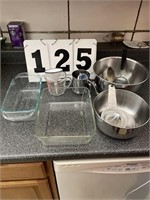 2 PYREX Dishes, Stainless Steel Bowls