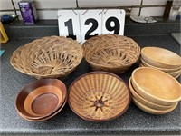 3 Baskets & 9 Wood Bowls