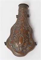Antique Ornate Violin Shaped Embossed Powder Flask