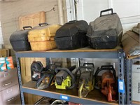 4 Chainsaws w/Cases & Partial Container of Bar Oil