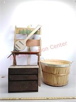 Folding wood chair with moose painting, basket,