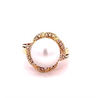 Pearl & Diamond 18k Yellow Gold Cocktail Ring
