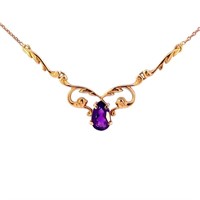 Amethyst & 18k Yellow Gold Scrollwork Necklace