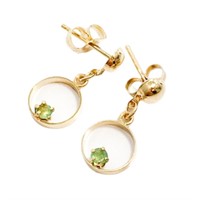 Emerald & 14k Yellow Gold Circle Dangle Earrings