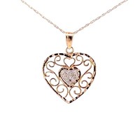 Diamond & 10k Yellow Gold Heart Necklace