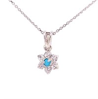 Turquoise Flower Necklace Solid 18k White Gold