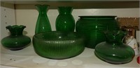 Mixed Green Glass Shelf Lot